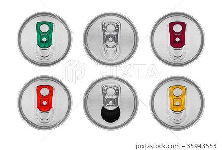 Aluminium soda drink tin top view isolated 35943553