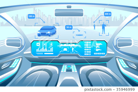 Autonomous Smart car interior. car self driving in 35946999