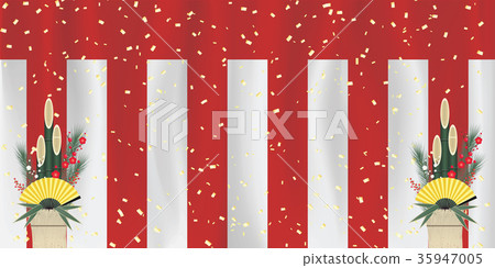 紅色和白色的窗簾 35947005