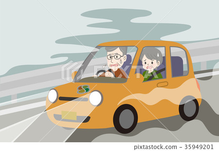 Elderly couple drive dense fog danger 4 orange Elderly couple drive dense fog danger 4 orange 35949201