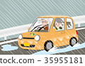 Elderly couple drive heavy rain danger orange 35955181