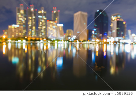 Twilight blurred bokeh office building water  35959136