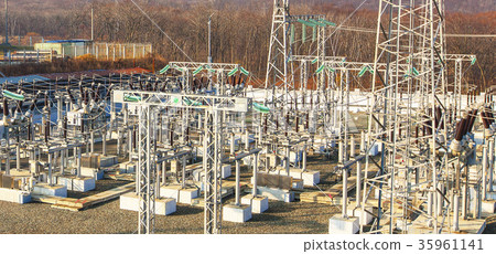 High voltage power transformer substation. 35961141