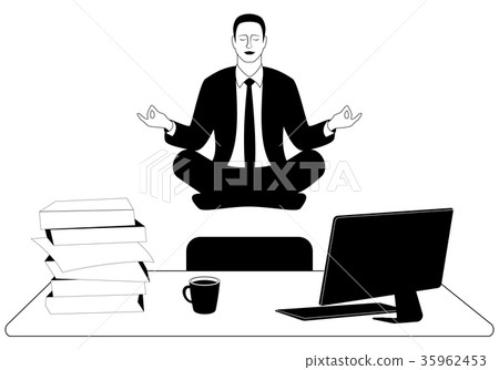 Business man levitate in padmasana lotus pose. Business man levitate in padmasana lotus pose. 35962453