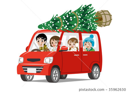 Car loaded with Christmas tree 35962630