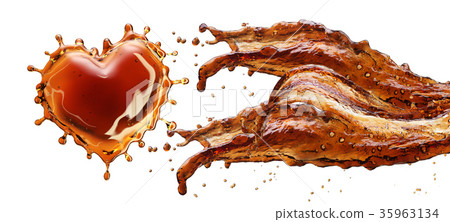 Heart from cola splash with bubbles isolated on 35963134