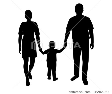 Happy Family Hold Hands Walking with Child. Happy Family Hold Hands Walking with Child. 35963982