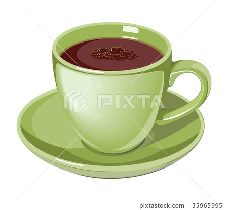 Green cup with coffee. Coffee cup. Green cup with coffee. Coffee cup. 35965995
