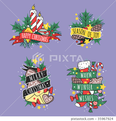 Christmas hand drawn tape badges style holiday Christmas hand drawn tape badges style holiday 35967924