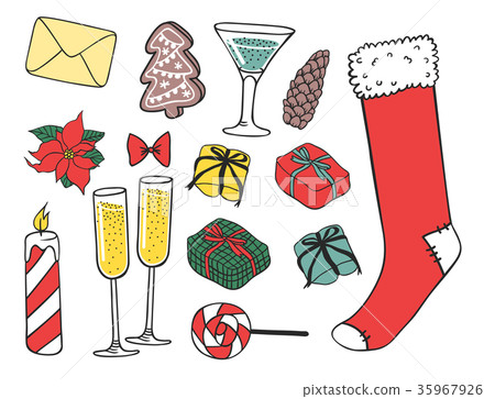 Christmas hand drawn gifts style holiday season Christmas hand drawn gifts style holiday season 35967926