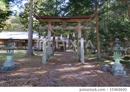 Shinshu Kiso Shrine Kumano Shrine Torii The main hall of the Edo period is built Tachikawa style architecture Town cultural property designated Shinshu Kiso Shrine Kumano Shrine Torii The main hall of the Edo period is built Tachikawa style architecture Town cultural property designated 35968600