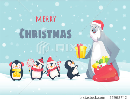 Polar bear gives gifts to penguins 35968742