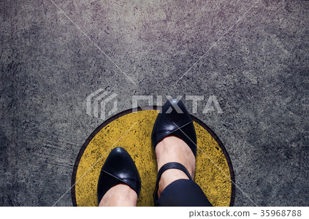 Comfort Zone concept, Woman Steps out circle Comfort Zone concept, Woman Steps out circle 35968788