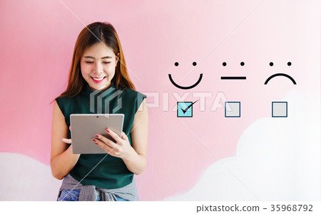 Customer Experience Concept, Happy Client Woman Customer Experience Concept, Happy Client Woman 35968792