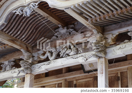 Shinshu Kiso Cultural Property Kumano Shrine Main Hall Sculpture of Tachikawa Nagareto Saito's main hall designated as a town cultural property 35969198