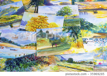 Watercolor paint a photography including memorie. Watercolor paint a photography including memorie. 35969285