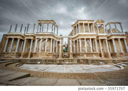The Roman Theatre proscenium in Merida, front view The Roman Theatre proscenium in Merida, front view 35971707