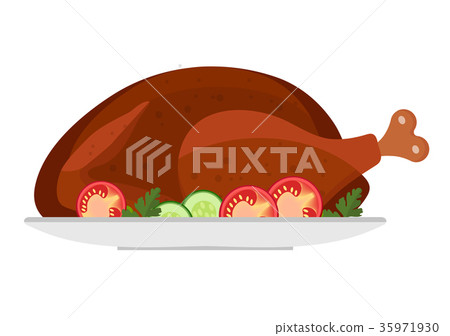 Baked Turkey Thanksgiving Day Icon Flat Style Stock