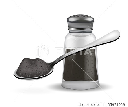 Realistic 3d pepperbox and spoon with pepper Realistic 3d pepperbox and spoon with pepper 35971939