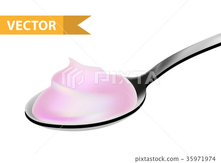Spoon of strawberry yoghurt, realistic 3D style 35971974