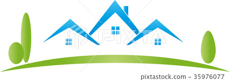 Three houses and meadow, real estate, logo Three houses and meadow, real estate, logo 35976077