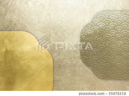 Frame _ foil (background material) gold _ thin gold (blue sea wave) 35978319