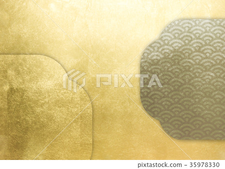 Frame _ foil (background material) gold _ thin gold (blue sea wave) 35978330