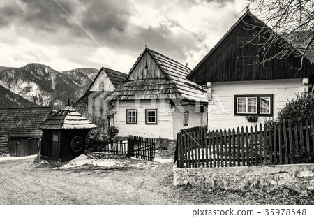 Colorful wooden houses in Vlkolinec village 35978348