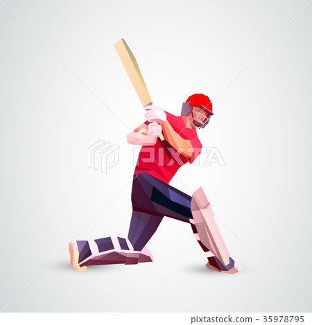 Abstract cricket player polygonal low poly 35978795