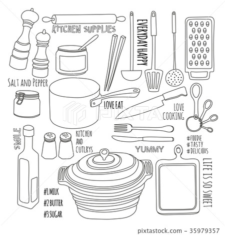 矢量素材:廚房用品和餐具(大尺寸) 矢量素材:廚房用品和餐具(大尺寸) 35979357