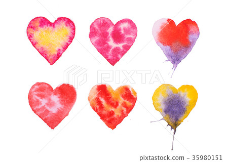 Watercolor painted red heart hand drawn 35980151