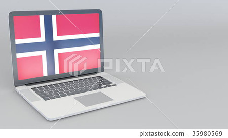 Opening and closing laptop with flag of Norway on 35980569