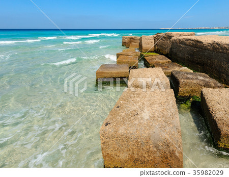 Concrete blocks wave breaker, Salento, Italy 35982029