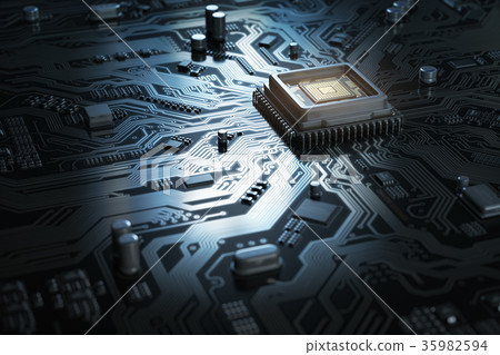 Computer motherboard with CPU. Circuit board Computer motherboard with CPU. Circuit board 35982594