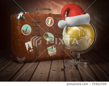 Christmas or new year travel concept. Old suitcase Christmas or new year travel concept. Old suitcase 35982599