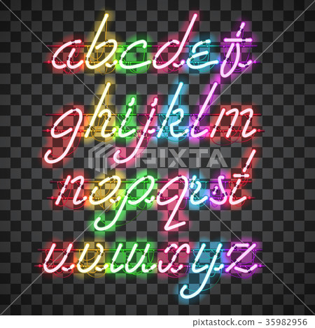 Glowing Multi Colors Neon Lowercase Script Font 35982956
