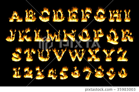 Fire font collection, alphabet of flame. Fire font collection, alphabet of flame. 35983003