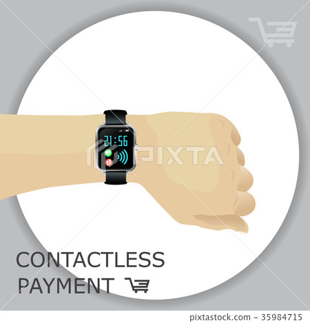 Human hand with wireless smartwatch with time 35984715