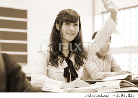 College student study raising hand question 35985828