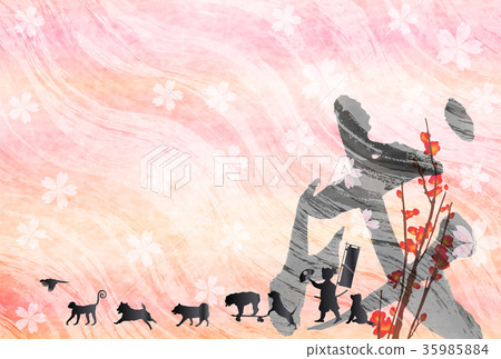 戌新年的卡片櫻花背景 35985884