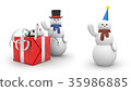 Snowman with giftbox and snowman with festive hat 35986885