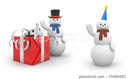 Snowman with giftbox and snowman with festive hat Snowman with giftbox and snowman with festive hat 35986885