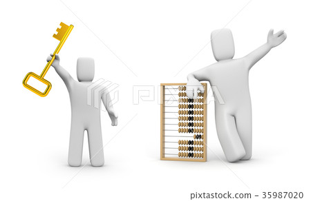 Person with abacus and person with gold key 35987020