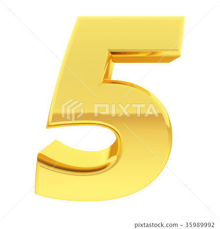 Gold number 5 with gradient reflections isolated 35989992