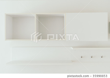 Empty White wooden shelves 35990853