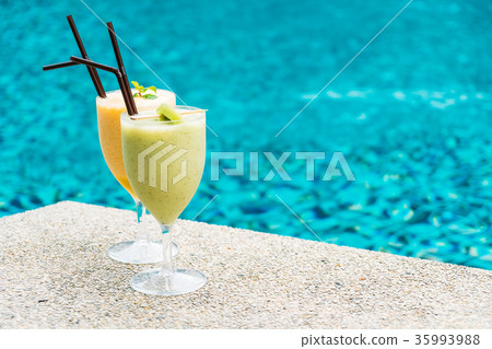 Smoothies with pool background Smoothies with pool background 35993988