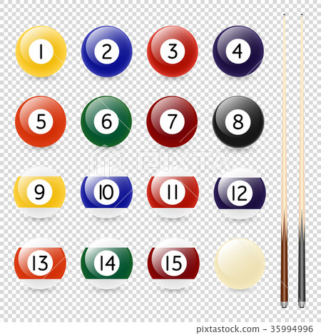 Vector realistic pool - billiard balls and cue Vector realistic pool - billiard balls and cue 35994996