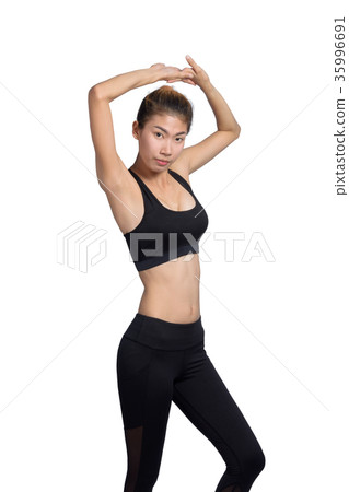 Growth portrait of fitness woman in sportswear. Growth portrait of fitness woman in sportswear. 35996691