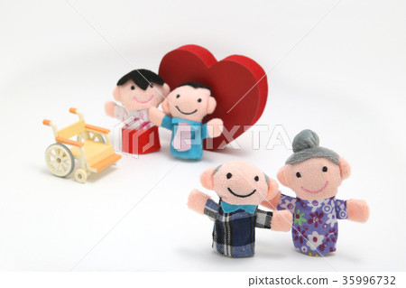 Care image two generation family wheelchair heart mark 35996732
