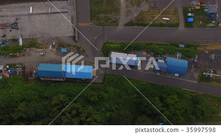 A "fishing port" shot from the sky with a drone (Hokkaido Shari-gun, Shari-cho, Hokkaido) 35997598